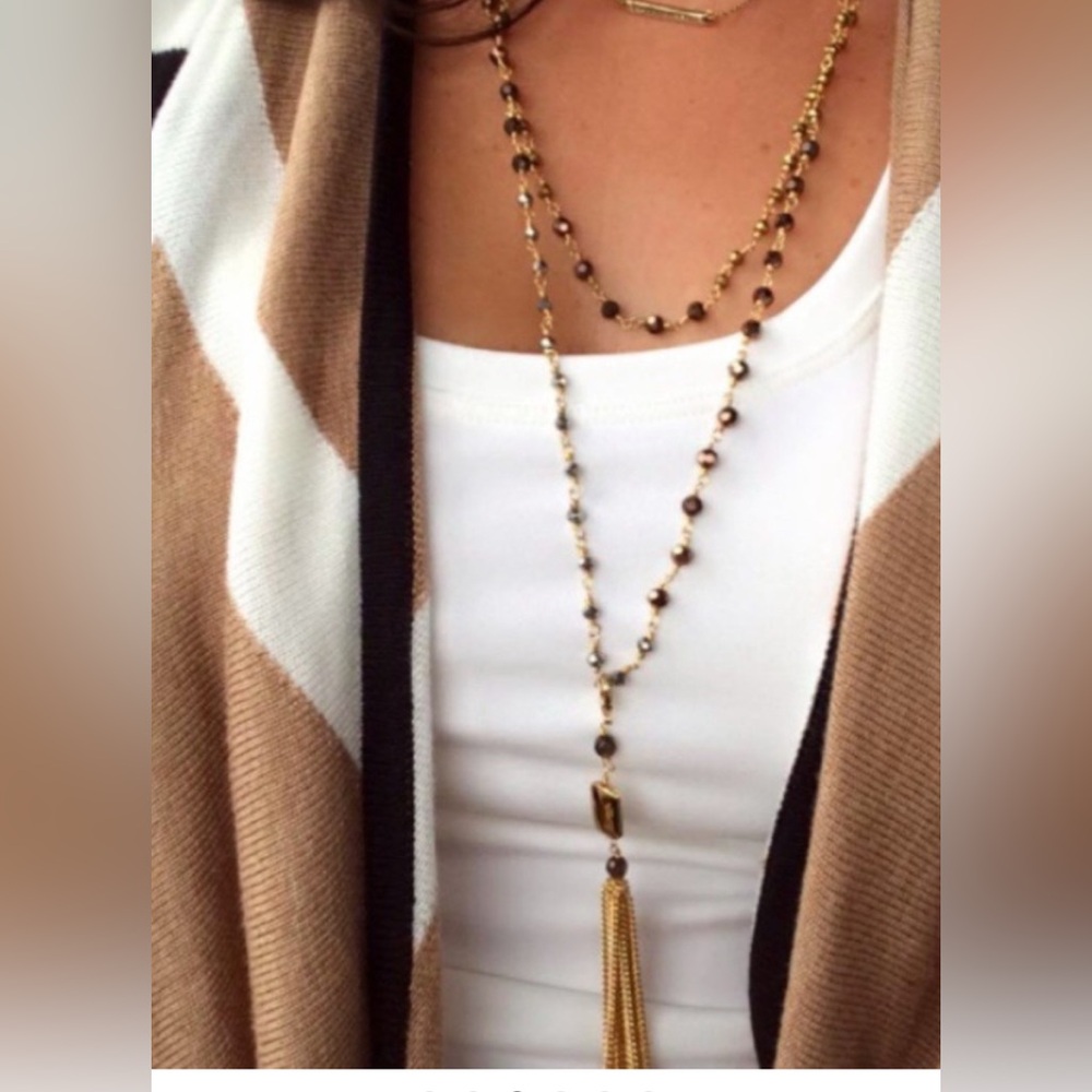 Stella & Dot Gold Beaded Tassel Layered Necklace